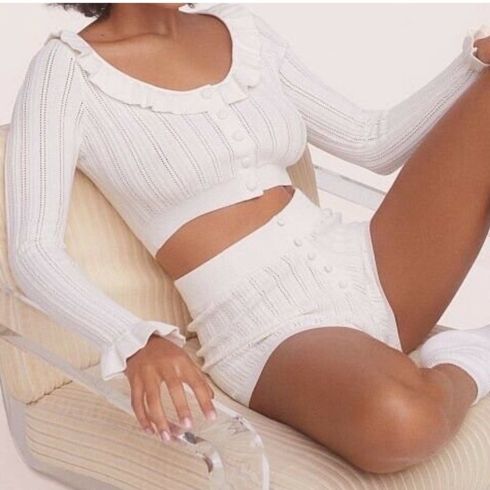 FOR LOVE & LEMONS Camille White Pointelle Knit Shorts